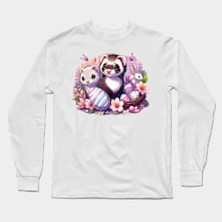 Cute Ferret Couple Easter Basket Long Sleeve T-Shirt